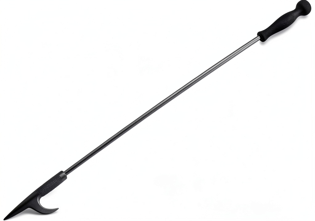 Rocky Mountain Goods 27 inch rustic steel fireplace poker being used to adjust logs in a cabin fire pit