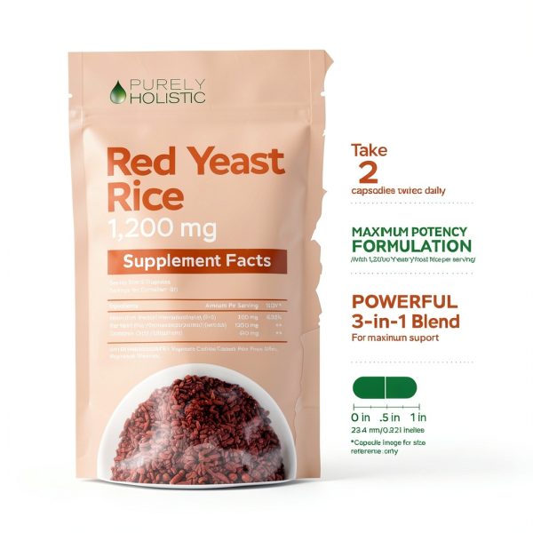 Purely Holistic Red Yeast Rice 1200mg with CoQ10 Niacin 120 Veg Caps-3