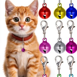 9 Pack Cat Dog Collar Bells, Colourful Pet Small Bell with Clasps Dog Collars Charms Cats Dogs Round Bell Pet Assorted Colors Collar Bells for Festival Party DIY Crafts Decoration-0