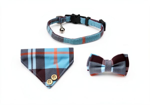 Mini Cat Bandana - Cat Bow Tie Collar with Bell & Bowtie, Breakaway Cat Collars Kitten Bow Tie with Safety Buckle, Adjustable Small Puppy Collar Soft Corduroy Kitten Collars for Girl & Boy Cats-2