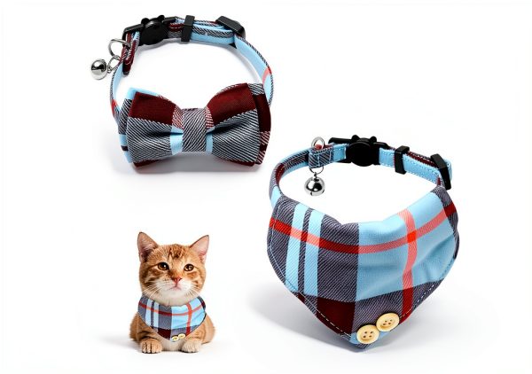 Mini Cat Bandana - Cat Bow Tie Collar with Bell & Bowtie, Breakaway Cat Collars Kitten Bow Tie with Safety Buckle, Adjustable Small Puppy Collar Soft Corduroy Kitten Collars for Girl & Boy Cats-0
