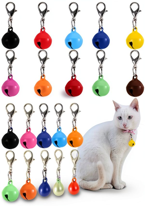 20PCS Pet Bells for Dog Cat Collar, Metal Round Cat Bell Collar with Clasps, Charm Pet Pendant Accessories Christmas Decoration Jingle Bell(Colourful)-0