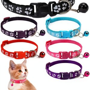 Reflective Cat Collar 6 Pack - Nylon Breakaway with Bell Mixed Colors-0
