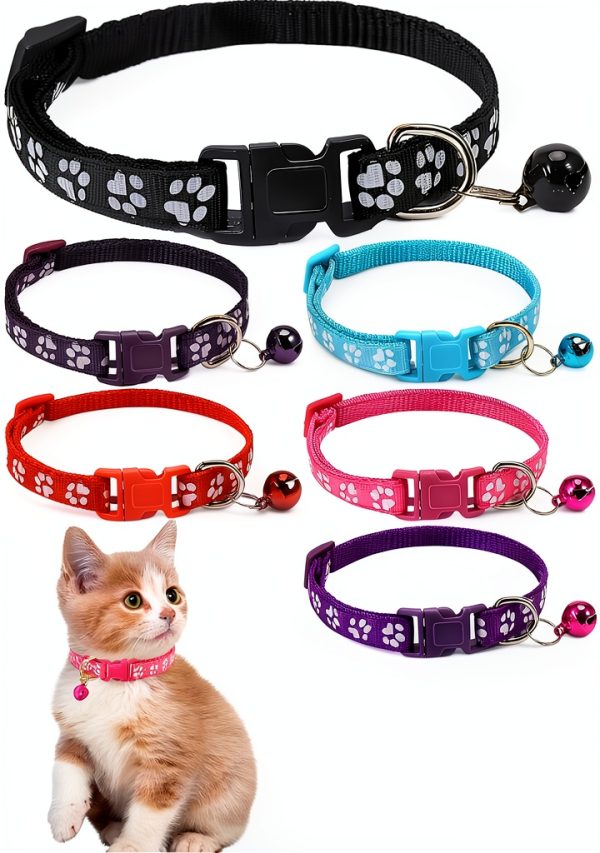 Reflective Cat Collar 6 Pack - Nylon Breakaway with Bell Mixed Colors-0
