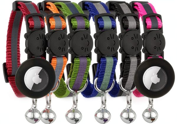 Reflective Cat Collar AirTag Holders Bemix Pets Breakaway Nylon Set 6-5