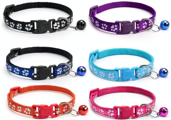 Reflective Cat Collar 6 Pack - Nylon Breakaway with Bell Mixed Colors-1